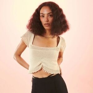 Reserved Cotton Rich Sweater Crop Top Cream Medium